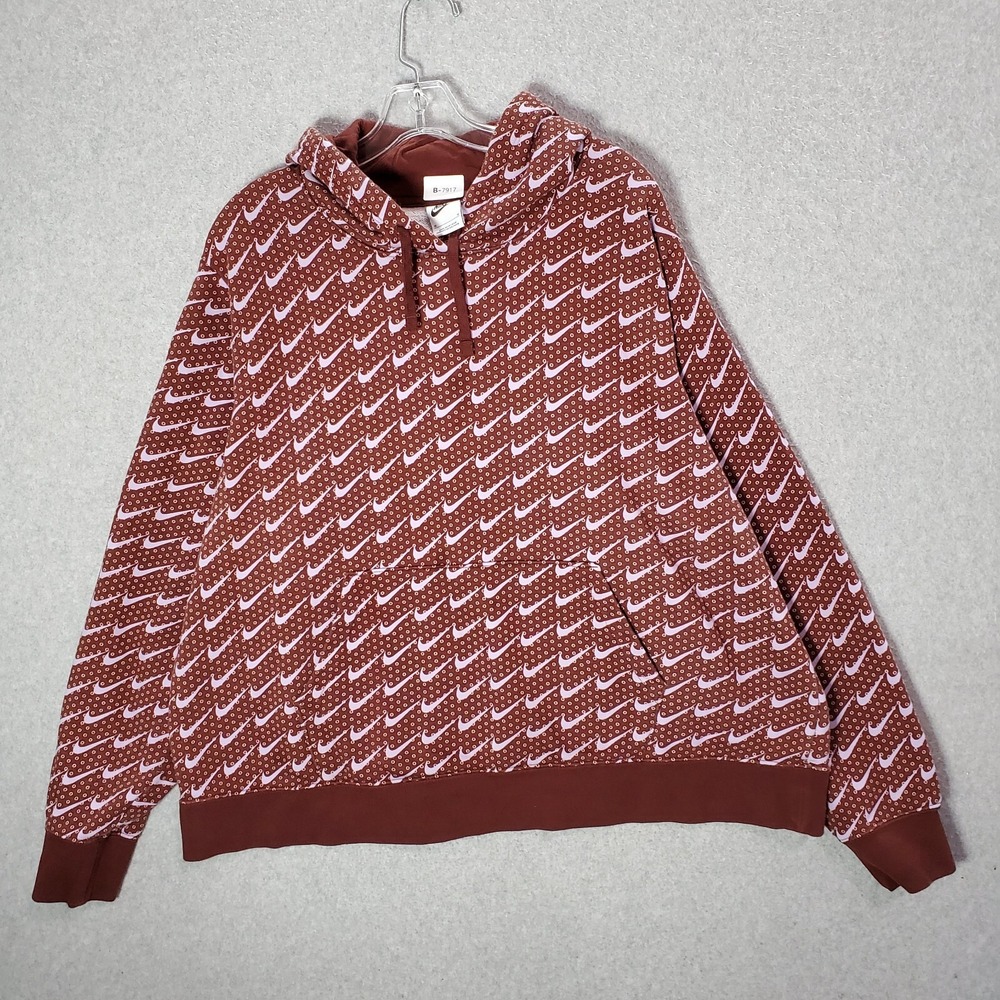 Nike Women Sweatshirt 1X Red Hoodie Swoosh‎ Logo Sportswear Club Fleece Monogram